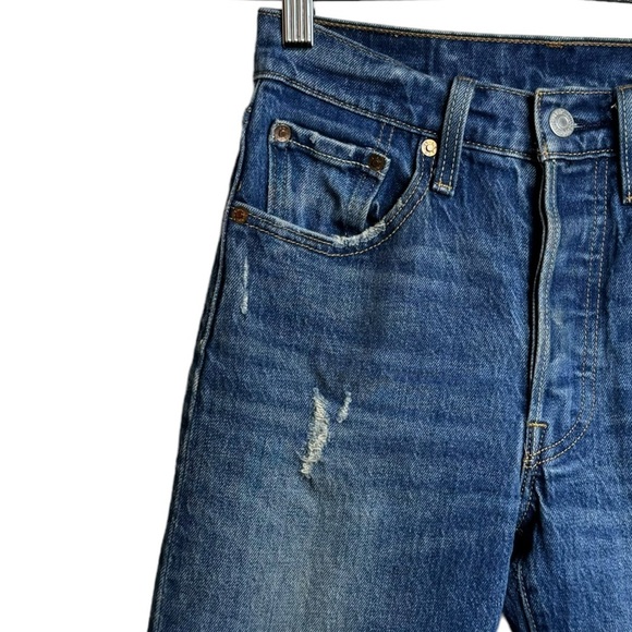 Levi's 501S High Rise Straight Leg Blue Cut Off Raw Hem Red Tab Denim Jeans 24 - Picture 6 of 16